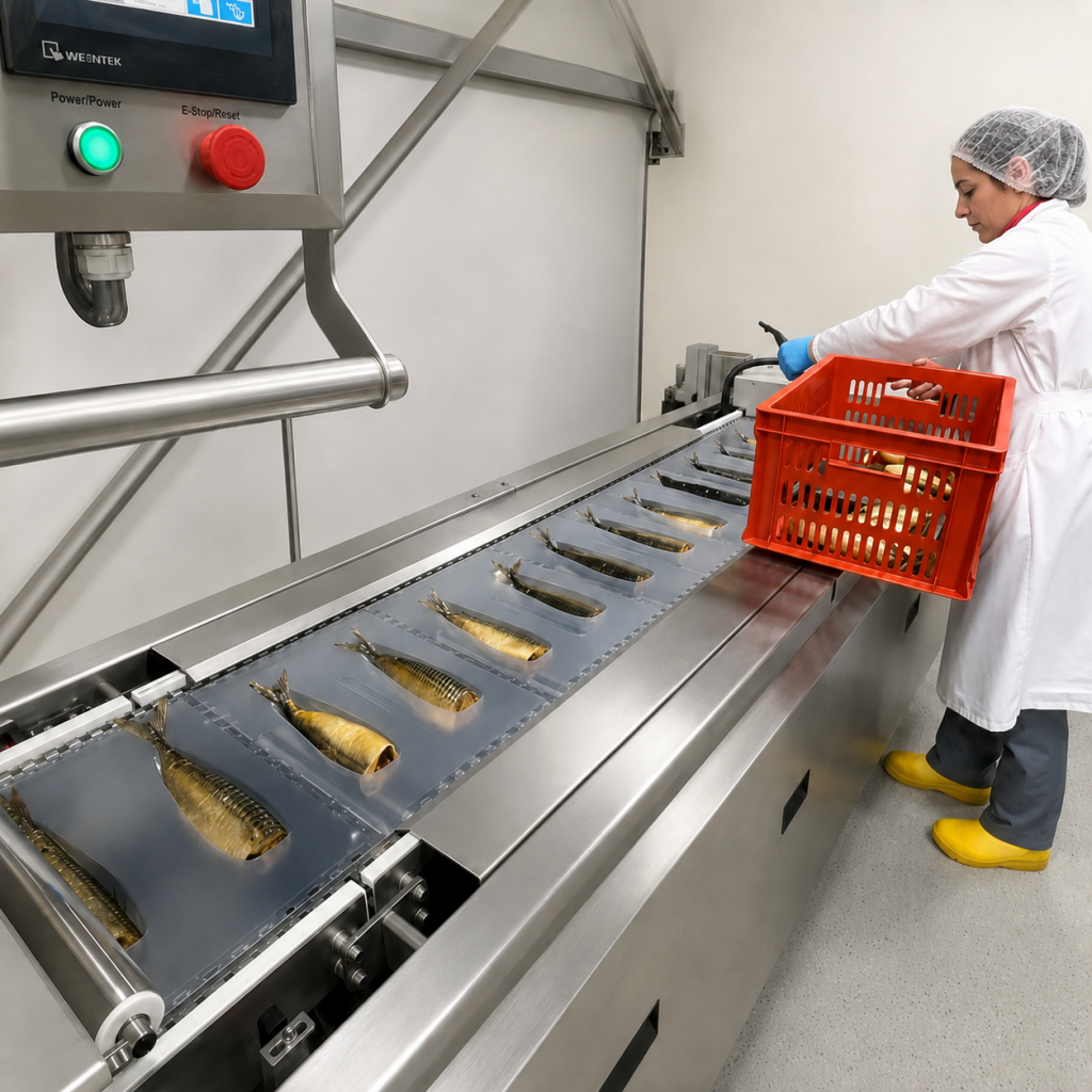 Упаковка рыбной продукции на термоформере ФОРМЛАЙН в Санкт-Петербурге