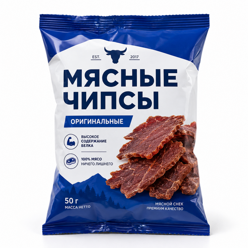 Трёхшовный пакет-подушка для мясных чипсов